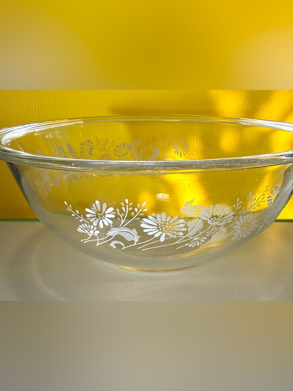 Pyrex"Colonial Mist"mixing bowl"White Lace")Clear Glass & Daisy’s,#325